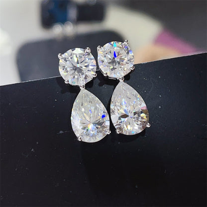 16 Carat D Color Moissanite Teardrop Drop Earrings in Silver