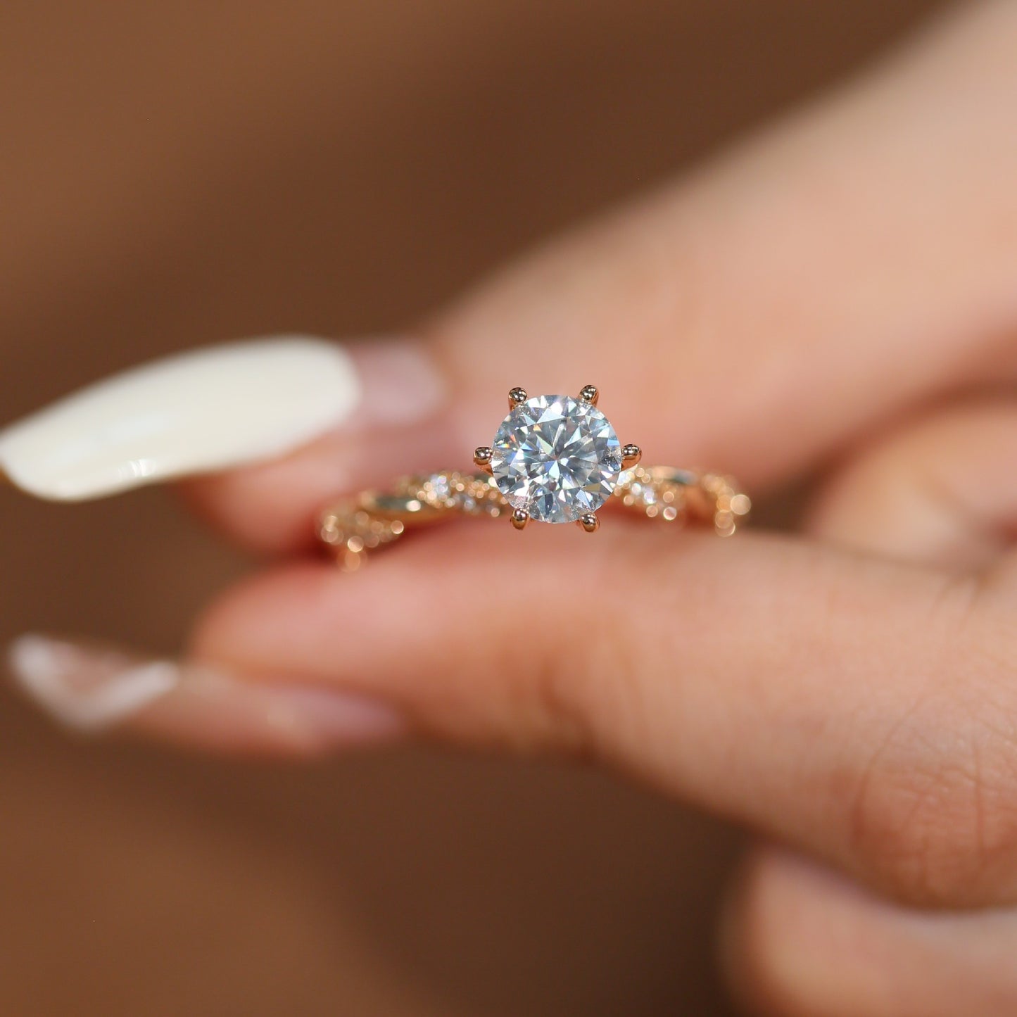 Round Cut Moissanite Ring for Women, 18K Gold-Plated Twist Band Engagement or Promise Ring, Size 9-20 product image