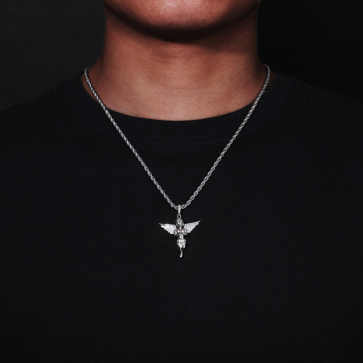 Iced Out Angel Wing Pendant Necklace for Women and Men - Hip Hop Cubic Zirconia Copper Chain Jewelry Gift product image