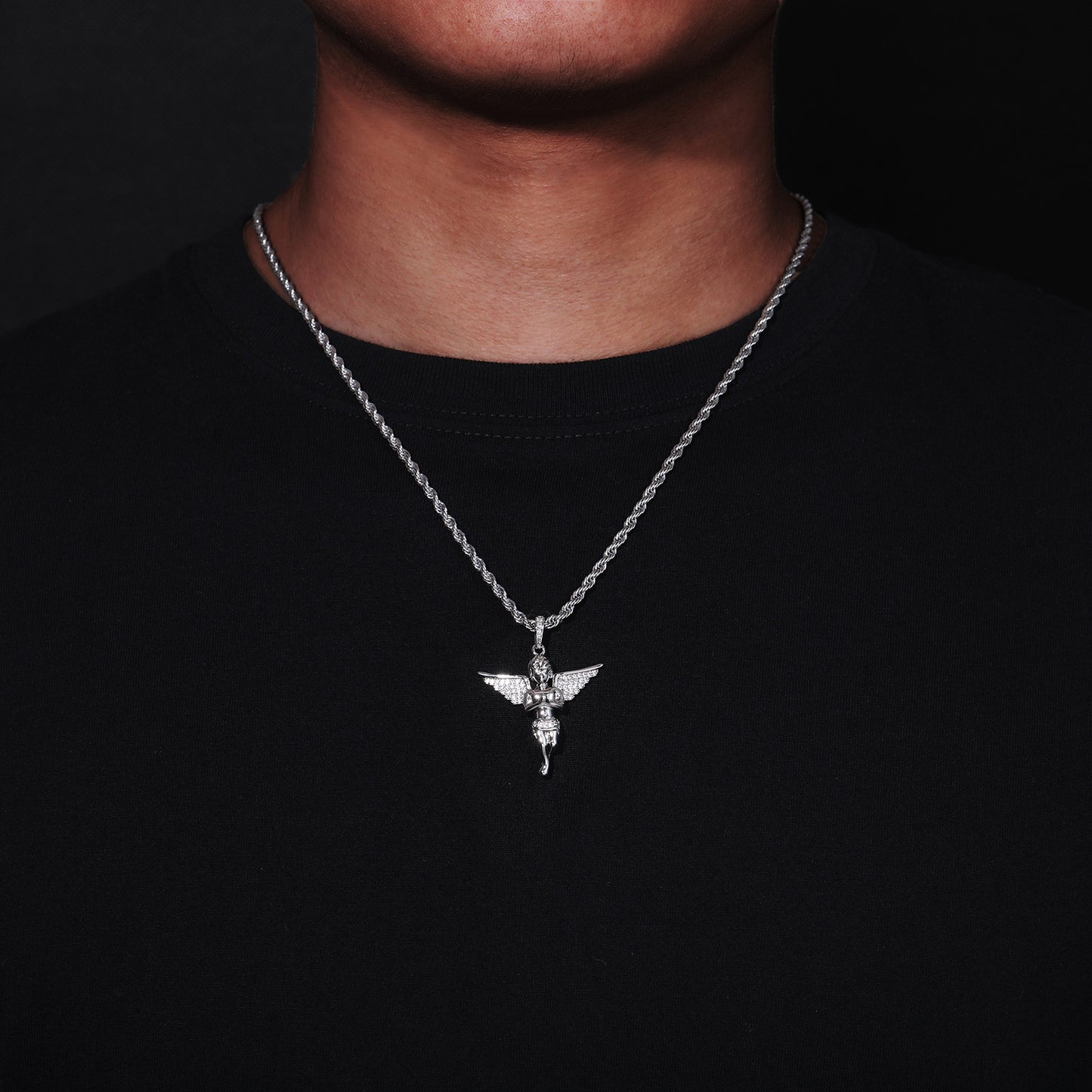 Iced Out Angel Wing Pendant Necklace for Women and Men - Hip Hop Cubic Zirconia Copper Chain Jewelry Gift product image