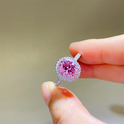 Pink Oval Moissanite Halo Ring for Women, 1 to 5 Carat Statement Engagement Ring