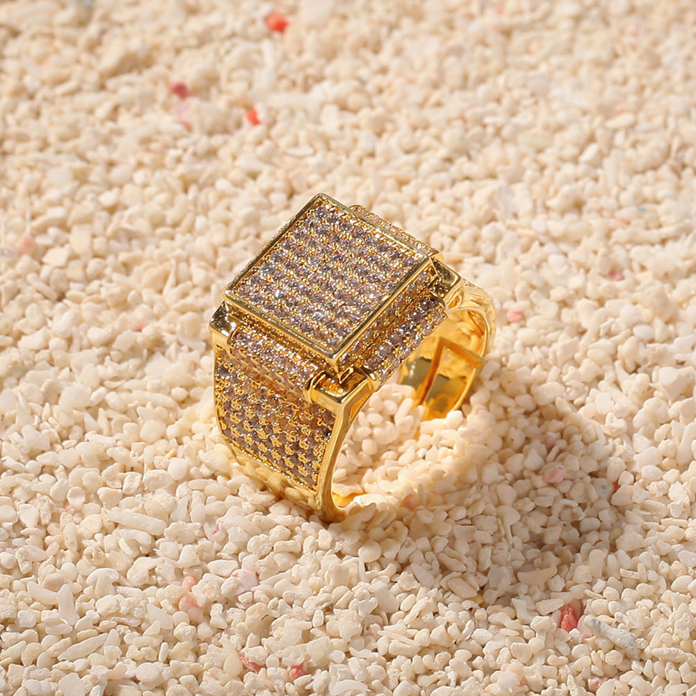 Men’s Square Cubic Zirconia Statement Ring in Gold or Silver Color product image