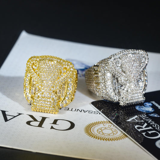 925 Silver Moissanite Statement Ring, Iced-Out Unisex Band, Sizes 7-10, White or Gold Tone