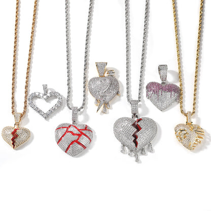 Iced Heart Pendant Necklace for Women - Cubic Zirconia Hip Hop Chain Necklace in Gold, Silver & Rose Gold Tones
