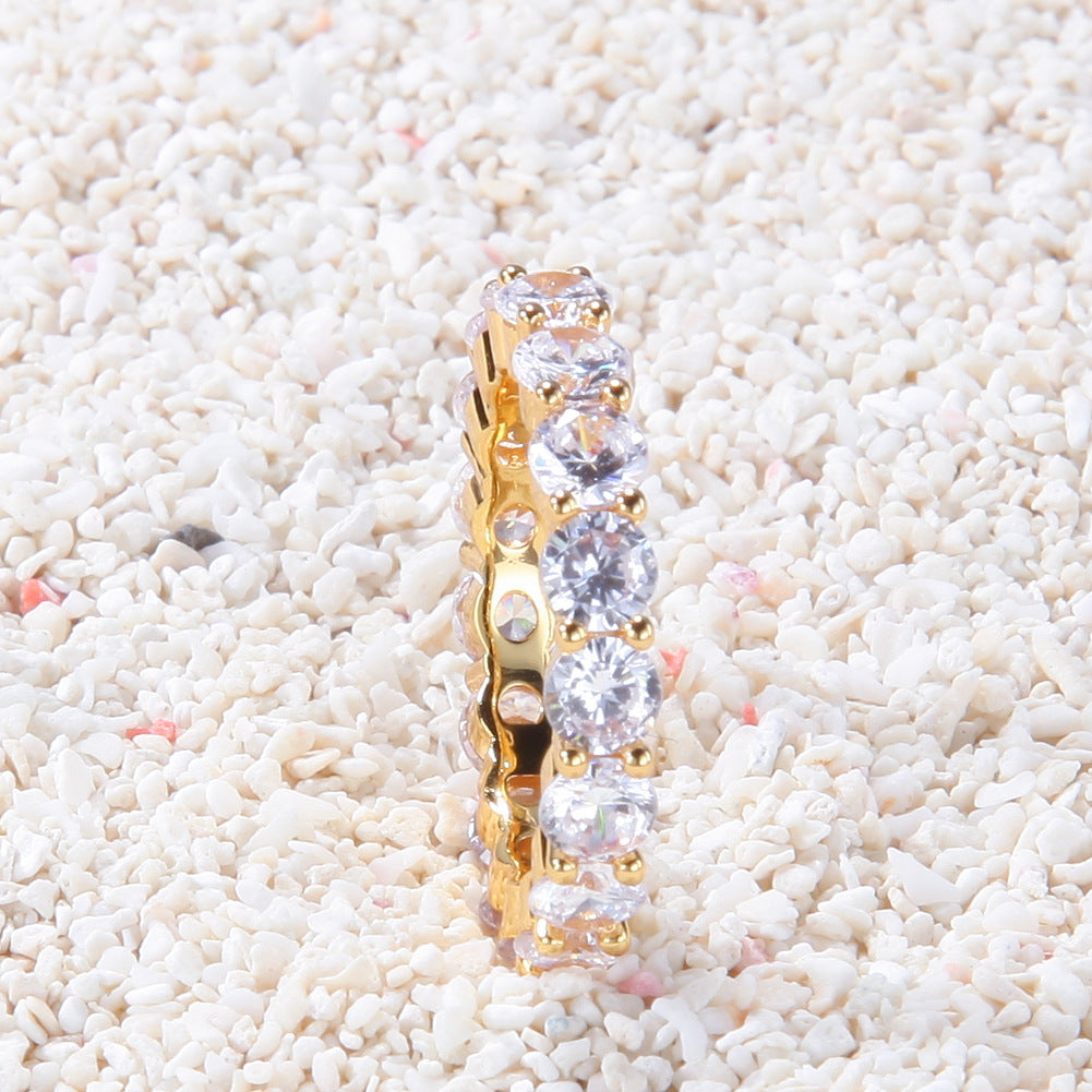Unisex Round Cut Cubic Zirconia Eternity Ring - Gold Plated or Silver Plated Slim Statement Band