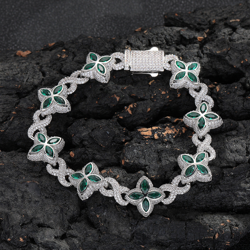 Clover Cuban Link Cubic Zirconia Bracelet & Necklace, Unisex Hip Hop Jewelry product image
