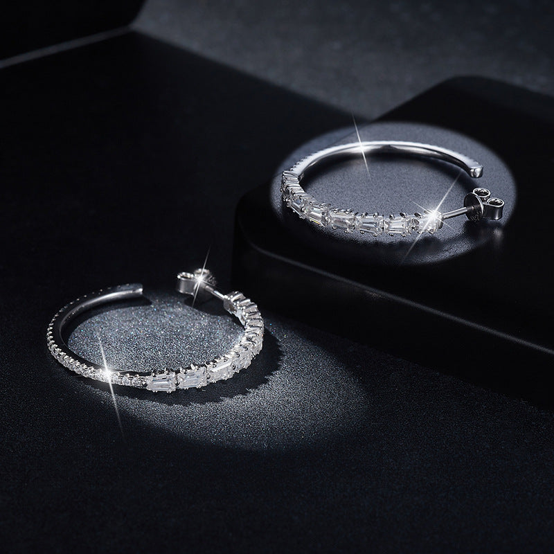 925 Silver Moissanite Hoop Earrings, Square and Round Stone Stud Hoops for Women product image