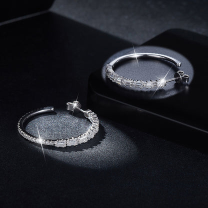 925 Silver Moissanite Hoop Earrings, Square and Round Stone Stud Hoops for Women