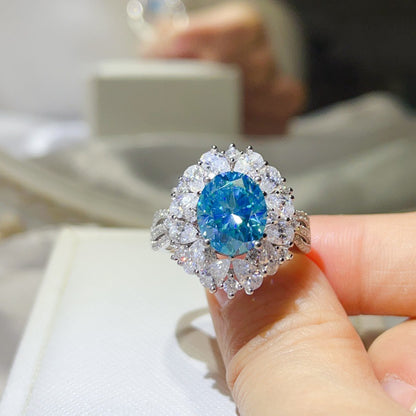 5 Carat Moissanite Halo Ring for Women, Oval Color Stone Statement Engagement Ring