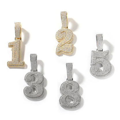 Cubic zirconia number pendant examples in gold and silver tone