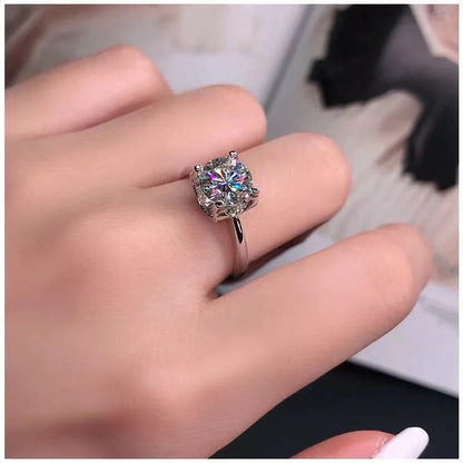 Moissanite Solitaire Ring Polished Four-Prong Statement Engagement Style Ring