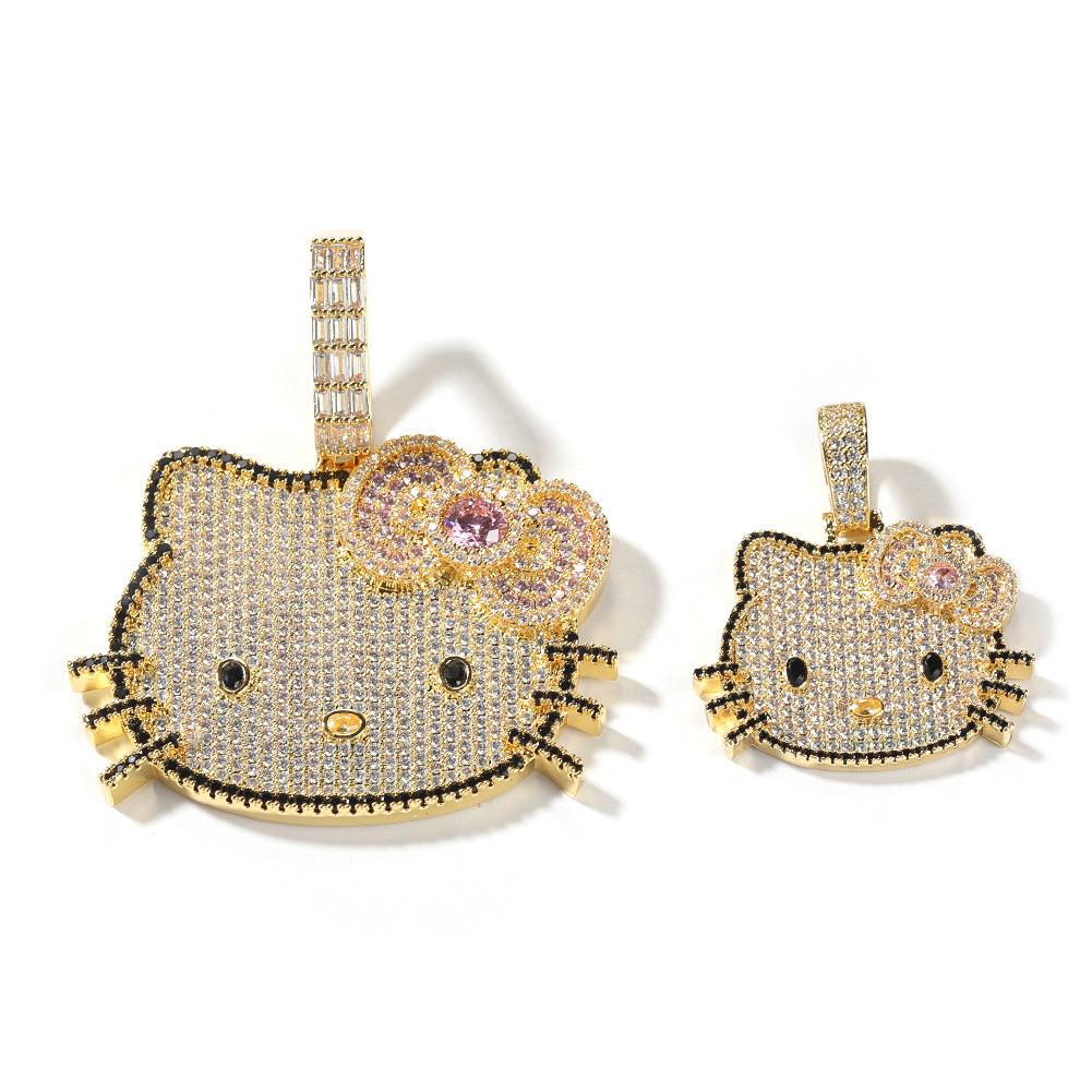 Cute Cartoon Cubic Zirconia Pendant Necklace for Women – Hip Hop Statement Chain in Gold, Rose Gold & Silver Tones