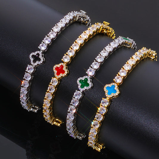 Colored Clover CZ Tennis Hip Hop Necklace or Bracelet with Copper Base - CHA289 alternate product image