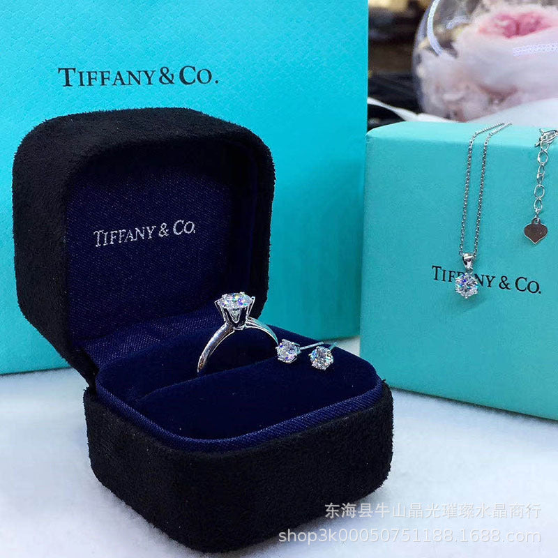 Moissanite Jewelry Set - 6-Prong Solitaire Ring, Pendant & Stud Earrings product image
