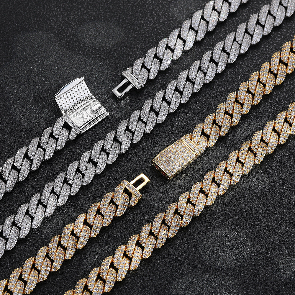10mm Iced Out Cuban Link Chain Necklace & Bracelet, Double Row Zirconia Hip Hop Jewelry, Unisex Plated Copper product image