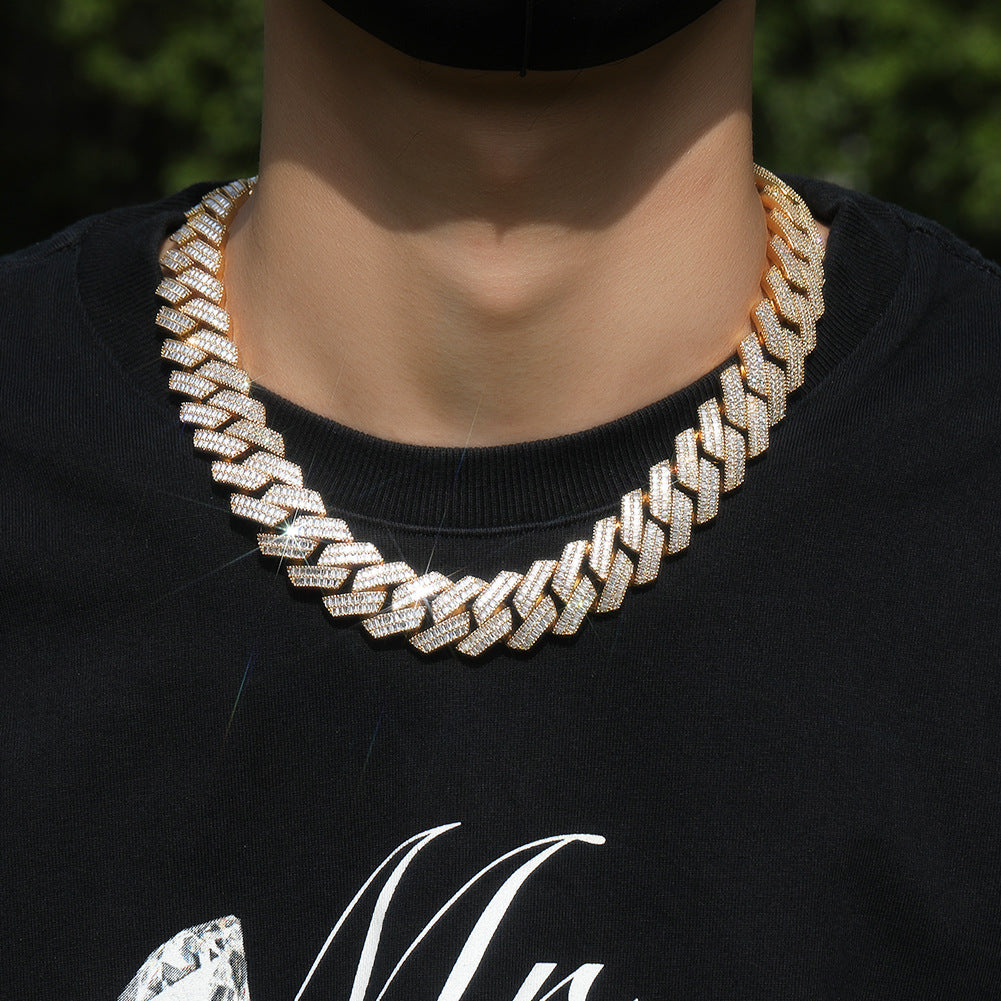 Men’s Iced Out Cuban Link Chain Necklace & Bracelet Set with Cubic Zirconia, Gold or Silver Tone, 20MM Statement Jewelry