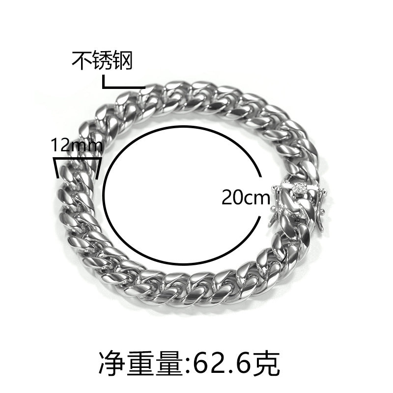Men’s Stainless Steel Cuban Link Chain Bracelet, Gold & Silver Plated Hip Hop Statement Bracelet, 8mm 10mm 12mm 14mm