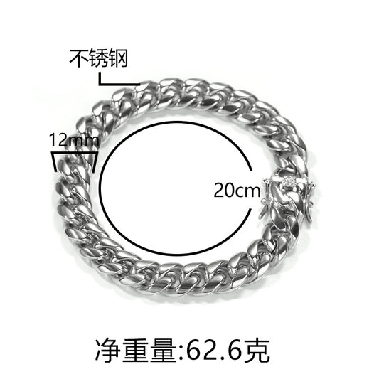 Men’s Stainless Steel Cuban Link Chain Bracelet, Gold & Silver Plated Hip Hop Statement Bracelet, 8mm 10mm 12mm 14mm