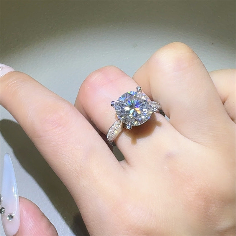 5 Carat Moissanite Ring for Women, Four-Prong Solitaire Engagement Ring with Pavé Band product image