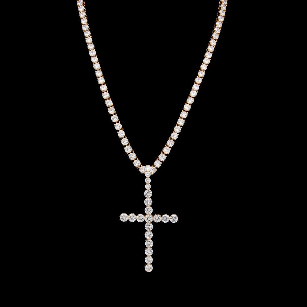 Iced Out Cross Pendant Necklace for Women & Men, Cubic Zirconia Statement Chain in Gold or Silver Tone, Twisted Rope or Cuban Link Necklace product image