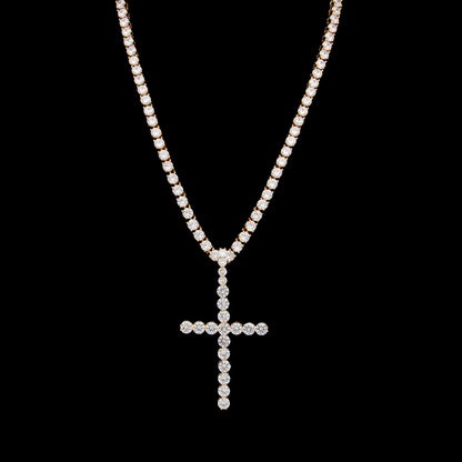 Iced Out Cross Pendant Necklace for Women & Men, Cubic Zirconia Statement Chain in Gold or Silver Tone, Twisted Rope or Cuban Link Necklace