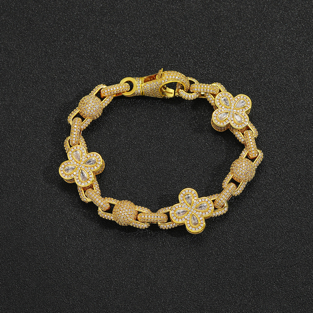 Hip Hop Four Leaf Clover Bubble Cubic Zirconia Bracelet for Men