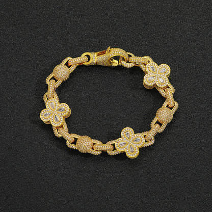 Hip Hop Four Leaf Clover Bubble Cubic Zirconia Bracelet for Men