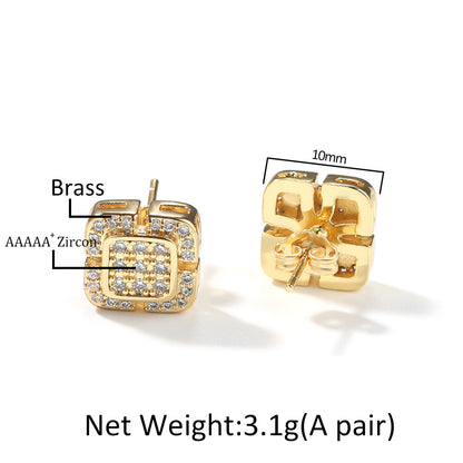 Unisex Cross Stud Earrings with Cubic Zirconia - Gold & Silver Tone Hip Hop Statement Earrings