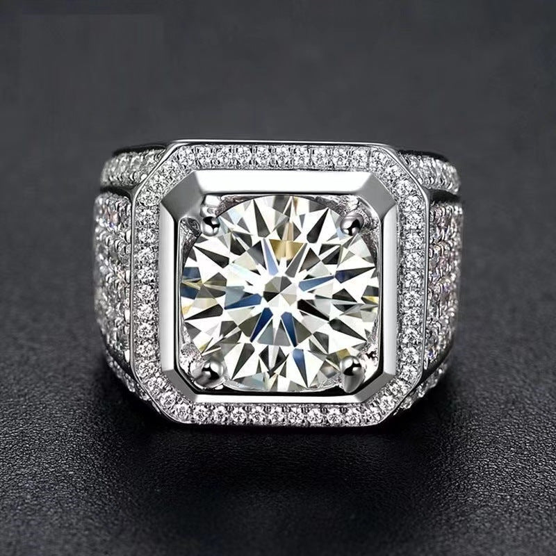 Men's VVS Moissanite Halo Ring - 2 Carat 3 Carat 5 Carat Square Solitaire Style Ring product image