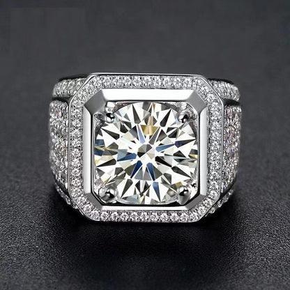Men's VVS Moissanite Halo Ring - 2 Carat 3 Carat 5 Carat Square Solitaire Style Ring