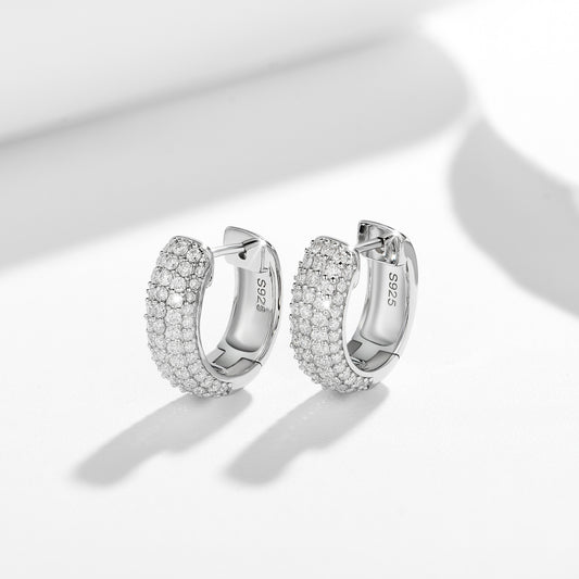S925 Moissanite Huggie Hoop Earrings for Women, Pave Hoop Earrings, Everyday Sparkle Jewelry Gift alternate product image