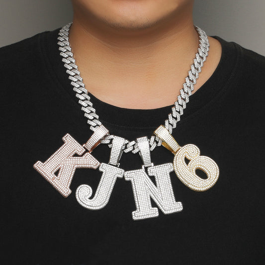 Iced Initial Letter & Number Pendant Necklace with Twisted Chain for Women