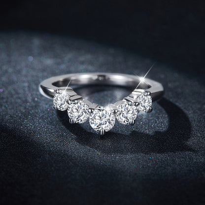 Moissanite V-Shape Cluster Ring, 925 Silver, 18K Gold Plated