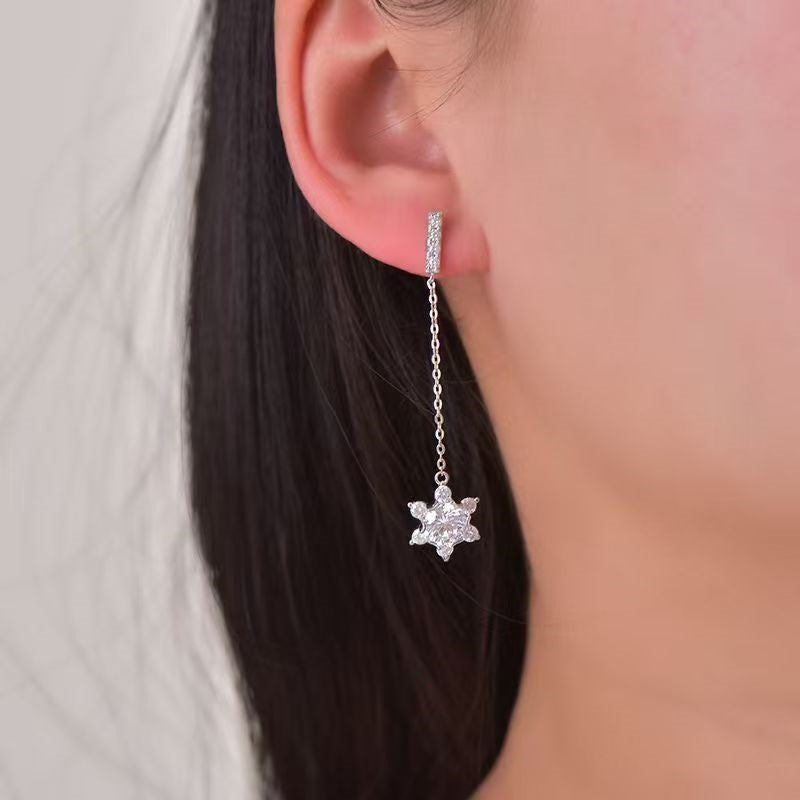 925 Silver Moissanite Snowflake Drop Earrings for Women product image