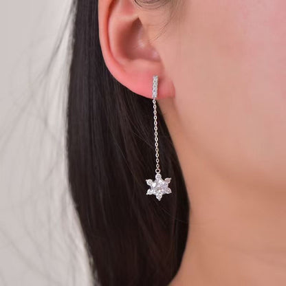 925 Silver Moissanite Snowflake Drop Earrings for Women