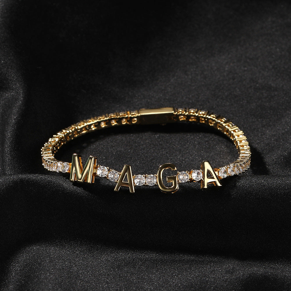 Unisex Letter Tennis Bracelet with Cubic Zirconia in Gold, Silver & Rose Gold