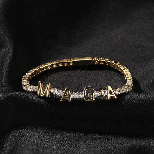 Unisex Letter Tennis Bracelet with Cubic Zirconia in Gold, Silver & Rose Gold