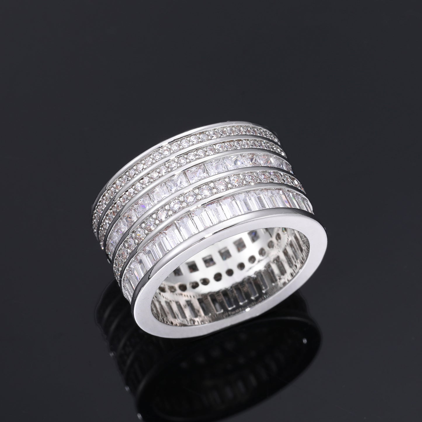 Iced Out 5-Row Zircon Band Ring for Men and Women, Geometric Hip Hop Statement Ring product image