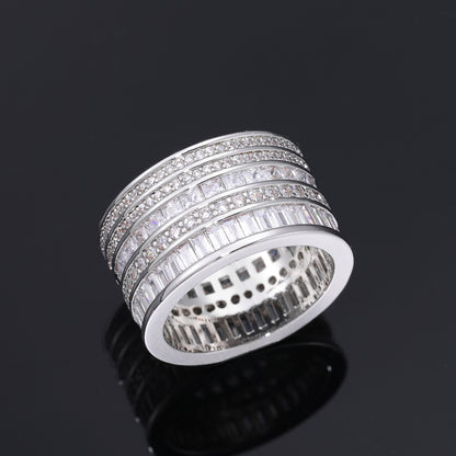 Iced Out 5-Row Zircon Band Ring for Men and Women, Geometric Hip Hop Statement Ring