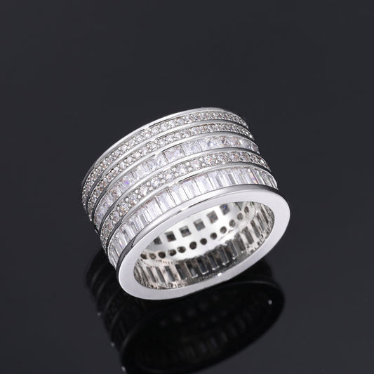 Iced Out 5-Row Zircon Band Ring for Men and Women, Geometric Hip Hop Statement Ring alternate product image
