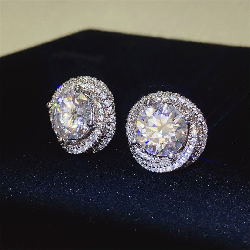 6 Carat White Moissanite Halo Stud Earrings for Women in Silver product image