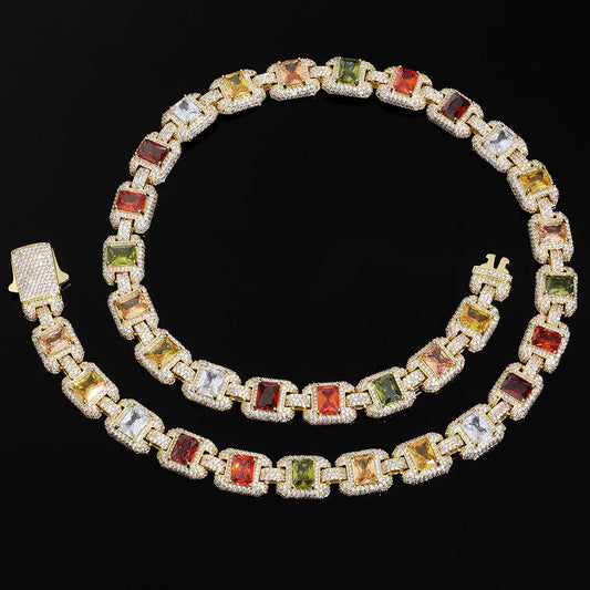 12 mm Mixed-Color Square CZ Halo Link Hip Hop Necklace or Bracelet with Copper Base - CHA427 alternate product image