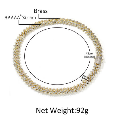 Men’s Iced Geometric Cuban Link Chain Necklace Bracelet with Cubic Zirconia, Gold Plated or Silver Plated Statement Jewelry