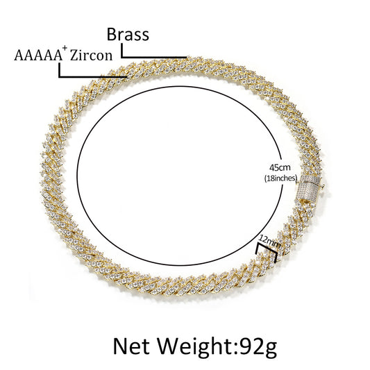 Men’s Iced Geometric Cuban Link Chain Necklace Bracelet with Cubic Zirconia, Gold Plated or Silver Plated Statement Jewelry