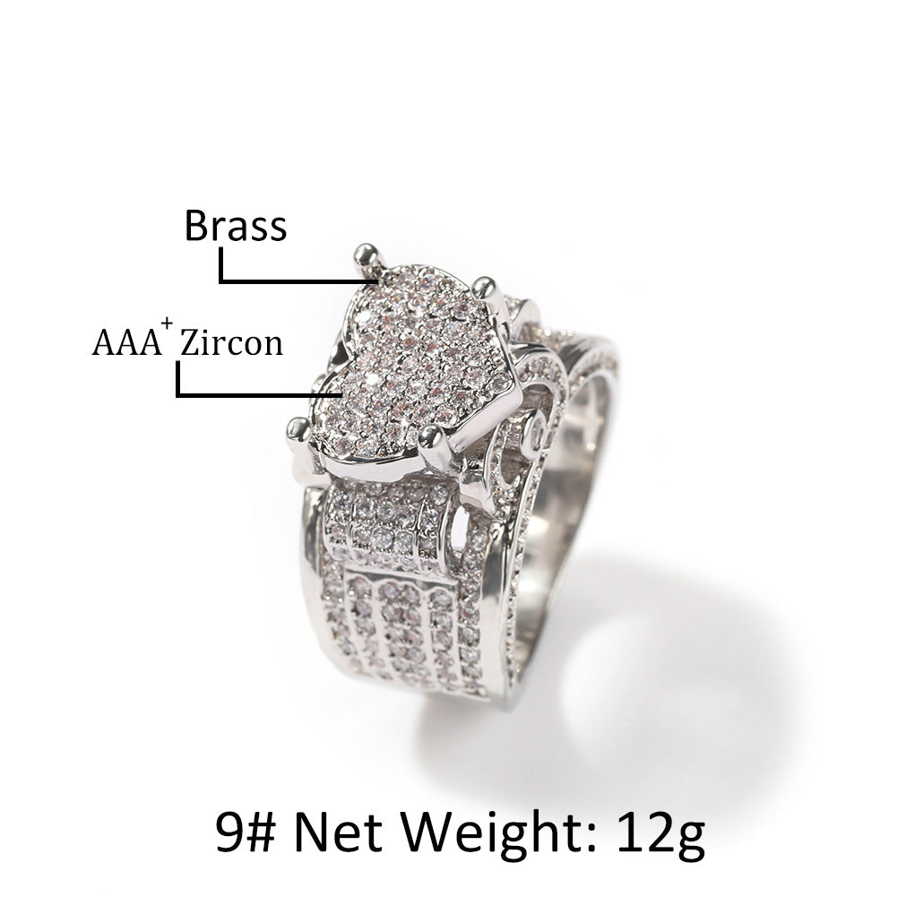 Iced Out Heart Ring for Women & Men – Gold or Silver Color Copper Ring with Micro Pave Cubic Zirconia, Hip Hop Unisex Statement Jewelry
