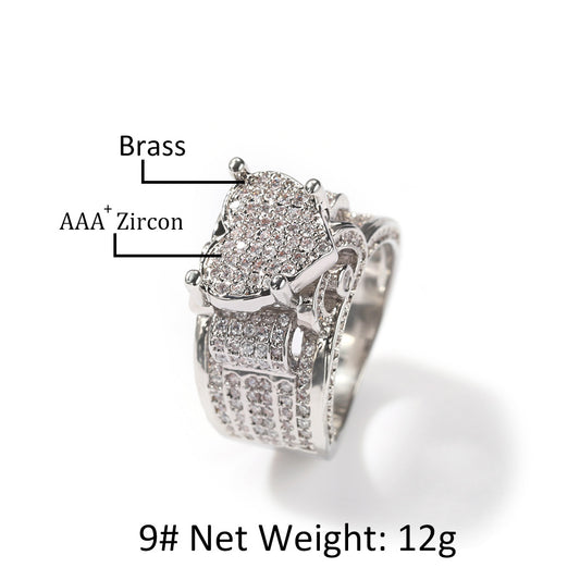 Iced Out Heart Ring for Women & Men – Gold or Silver Color Copper Ring with Micro Pave Cubic Zirconia, Hip Hop Unisex Statement Jewelry