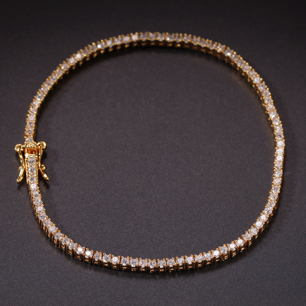 Unisex Round Cubic Zirconia Tennis Bracelet in Gold or Silver Tone – 2mm Chain Bracelet, 7 Inch & 8 Inch