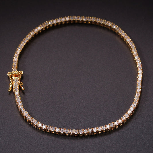 Unisex Round Cubic Zirconia Tennis Bracelet in Gold or Silver Tone – 2mm Chain Bracelet, 7 Inch & 8 Inch