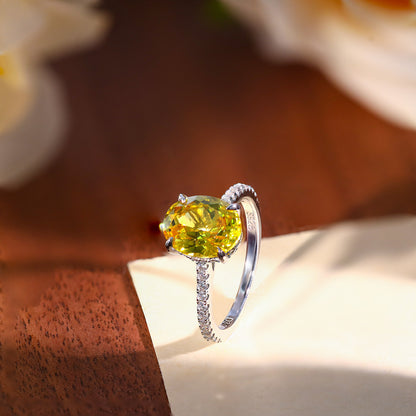 Oval Yellow Gemstone Ring for Women, S925 Silver 18K Gold Plated