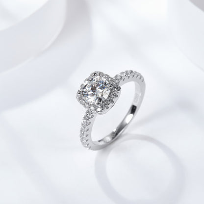 Moissanite Halo Ring for Women, 925 Sterling Silver Cushion Cut Engagement Ring